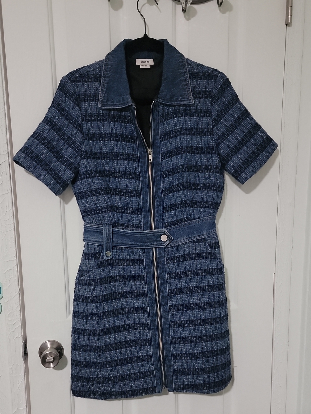 Jason Wu Edit Tweed/ Denim Faux Belted Mini Dress. Size Small